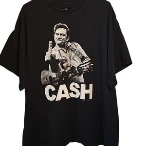 Johnny Cash Middle Finger Black Mens Graphic T-shirt size XXL